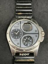 1円 希少 レア ZIPPO ジッポ クオーツ QZ メンズ 腕時計 TIME COMPASS タイム コンパス サーモメーター 現状品 保管品 コレクション レトロ_画像3