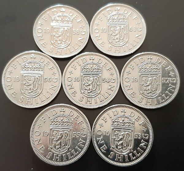 7枚セット 英国幸せのシリング ペンス イギリスコイン 硬貨 スッコトランドライオンデザイン1953年~1963年7種類セット！