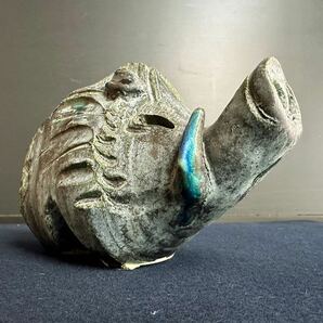 [SX703] 作家物 青銅釉 亥 猪 干支置物 十二支 高さ約12.5cm 開運 縁起物 オブジェ インテリア 美術陶芸の画像3