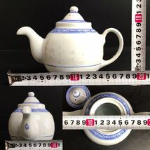 [J249] 中国景徳鎮製 蛍焼 青花 染付花紋 急須 2客 茶器 宝瓶 泡瓶 ティーポット 煎茶道具 未使用品_画像10