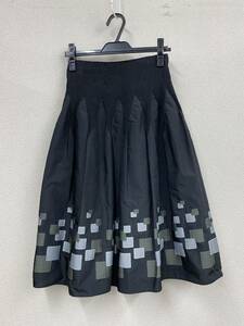 ♪ ヒロコビス HIROKO BIS ウエストゴム　ブロック柄 ギャザースカート　サイズ9 ヒロココシノ HIROKO KOSHINO 美品