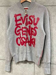 超希少！ EVISU エヴィス EVISU GENES OSAKA ジップアップ スウェット トレーナー グレー 36サイズ メンズ 刺繍 ペイント 新規×