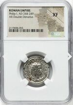 稀少銀貨 ローマ帝国 アンティークコイン NGC AD 西暦 244-249 ビンテージ 古代 希少 シルバーコイン 銀貨 ドミティアヌス デナリウス_画像2