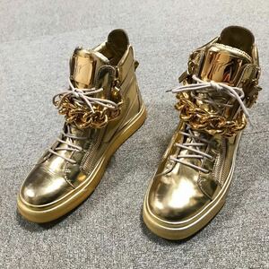 【ジュゼッペザノッティ】本物 GIUSEPPE ZANOTTI 靴 28cm ゴールドチェーン ハイカットシューズ スニーカー 本革 レザー メンズ 伊製 43