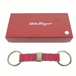 【フェラガモ】本物 Ferragamo キーリング ヴァラ キーホルダー チャーム 金属素材×レザー メンズ レディース イタリア製 箱付 送料520円