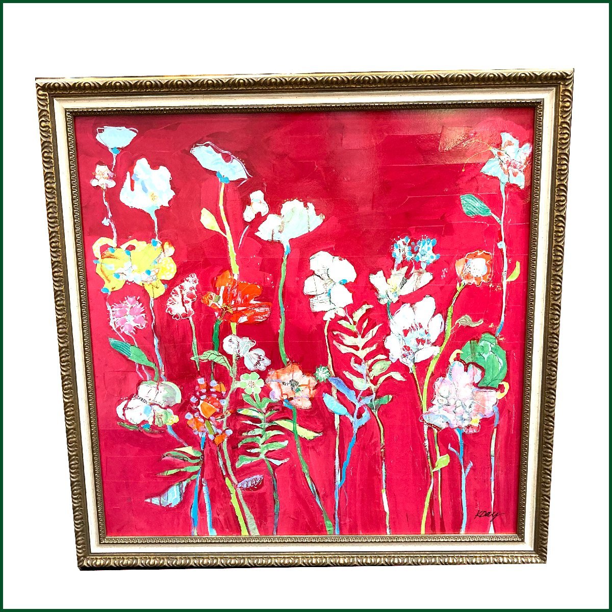 绘画●Kelly Day● 丰富花朵壁挂式丙烯酸乳液树脂画带框 68×68 标价 22, 000 日元, 艺术品, 绘画, 粉彩画, 蜡笔画