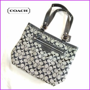 中古 ●COACH/コーチ● ハンドバッグ トートバッグ F14693 キャンバスシグネチャー ブラック