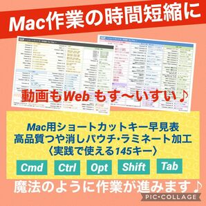 Mac用★ショートカットキー早見表〈高品質つや消しラミネート加工〉♪