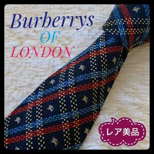 【Burberrys OF LONDON】バーバリー ヴィンテージ ネクタイ 騎士ロゴ 刺繍 ジャガード レア美品です♪