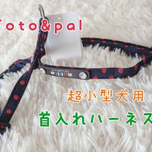 コットン100%素材!可愛い Toto&palトトパル◯超小型犬首入れハーネス胴輪紺スワロ八の字8の字型ハーネス