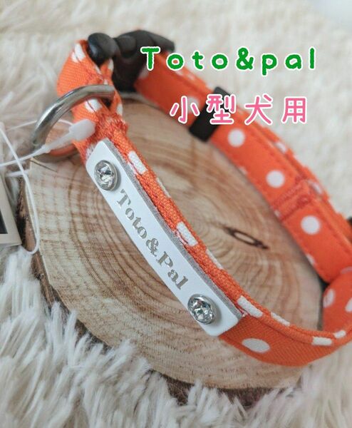 Toto&palトトパル◯15mm小型犬用首輪カラークリスタル牛革水玉オレンジ