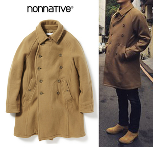 美品 nonnative SAILER COAT WIN DOUBLE MELTON WITH WINDSTOPPER ベージュ サイズ1 ピーコート ウールコート ウインドストッパー 秋冬