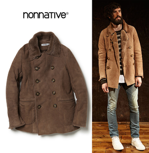 希少■定価18.7万 nonnative RANCHER COAT MOUTON ブラウン サイズ1 ムートンコート ピーコート レザーコート 秋冬