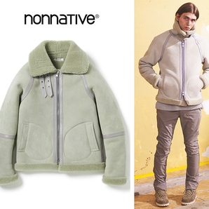 希少■定価30万■nonnative TROOPER MOUTON JUMPER SHEEP LEATHER ムートンジャケット サイズ1 レザージャケット シープレザー 秋冬