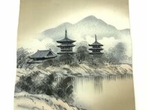 ys6680571; 手描き寺院風景模様名古屋帯【アンティーク】【着】_画像3
