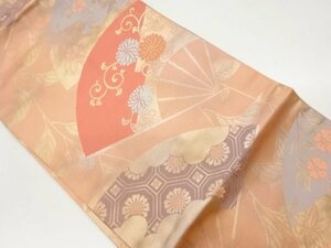 ys6710703; 扇に枝垂れ桜・菊唐草・蜀江文模様織出し名古屋帯【リサイクル】【着】