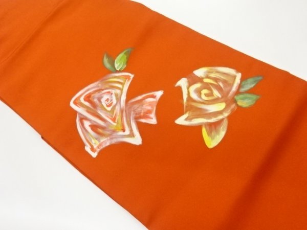 ys6738627; Shiose hand-painted rose pattern Nagoya obi [recycled] [wearable], band, Nagoya Obi, Ready-made