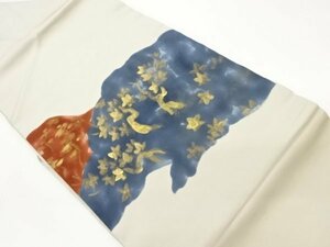Art hand Auction ys6792600; Shiose color dorado pintado a mano patrón de flores abstractas Nagoya obi [usando], banda, Obi de Nagoya, A medida
