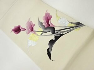Art hand Auction ys6799979; Gold and silver hand-painted calla lily pattern Nagoya obi [wear], band, Nagoya Obi, Ready-made