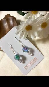 ランプワークビーズ ピアス ブルー ピアス ハンドメイド アクセサリー ガラスビーズ