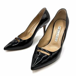 B ＊ イタリア製 '高級感溢れる' PELLICO ペリーコ 本革 エナメルレザー ヒール / パンプス EU36.5 23cm レディース 婦人靴 シューズ 黒 