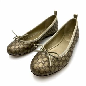 B ＊ ほぼ美品 イタリア製 '高級感溢れる' GUCCI グッチ 本革 GG柄 リボン フラット パンプス EU35 22cm レディース 婦人靴 シューズ 