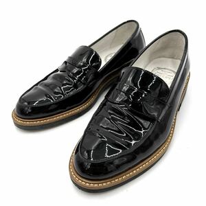 C ＊ 美品 イタリア製 '高級感溢れる' BUCCHUS バッカス 本革 エナメルレザー コインローファー 革靴 EU35 22cm レディース シューズ 黒