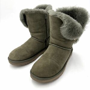 M ＊ 履き心地抜群 '人気モデル' UGG アグ BAILEY BUTTON ベイリーボタン 裏ボア 本革 ムートン ブーツ 24cm レディース 5803 カーキ