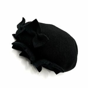 ＊ 良品 日本製 '高級感溢れる' CA4LA カシラ 高品質 WOOL リボン装飾 ベレー 帽 帽子 レディース 婦人帽子 ブラック 黒 KTZ01172