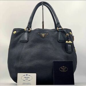 【極美品 近年モデル】PRADA プラダ トートバッグ ハンドバッグ メタルロゴ ヴィッテロ オールレザー レディース ゴールド金具 三角ロゴ 黒