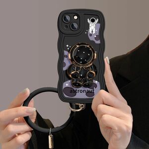iPhone13proスマホケース 宇宙飛行士スタンド携帯電話ケース （黑色）ブレスレット無し