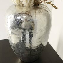 モデルルーム展示品 アートフラワー 造花付き 金属製 フラワーベース 花瓶 シルバー色 ★713v08_画像6