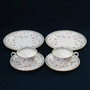 Noritake ノリタケ HANA SARASA 花更紗 カップ＆ソーサー/デザートプレート2点ずつセット ペア ボーンチャイナ◆714f05