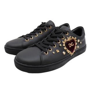  unused Dolce and Gabbana DG Logo Heart badge studs leather sneakers lady's black red gold 38g Ritter DOLCE&GABBANA