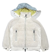 モンクレールグルノーブル 20AW フェイクファー ダウンジャケット レディース 白 水色 S ボア フリース ナイロン MONCLER GRENOBLE_画像1