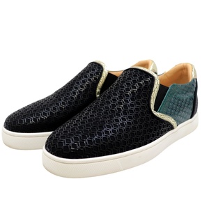 美品 クリスチャンルブタン Master Key Flat スリッポン レディース 黒 緑 金 39 スニーカー 異素材 幾何学 Christian Louboutin