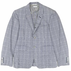 美品 トムブラウン グレンチェック テーラードジャケット メンズ ネイビー 白 1 3Bシングルブレスト トリコ コットン THOM BROWNE