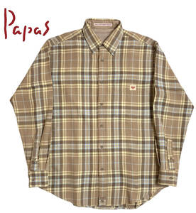 Papas パパス ウールシャツ 茶系 チェック M 日本製 WALL GUY SHIRT PAPAS