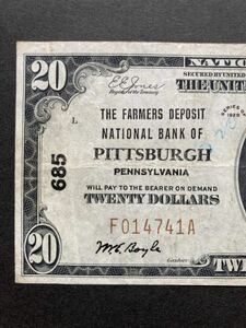 稀少 貴重 地方銀行 『685』アメリカ 米国 紙幣 旧札 1929年 発行枚数僅少 大恐慌時代（検索 外国 記念 札 政府 連邦 債券 兌換券 ドル