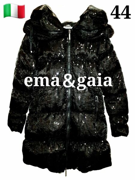 新品希少☆ ema＆gaia イタリア 豪華 スパンコール☆ビジュー ダウンジャケットコート 44 入手困難