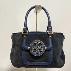 和101★ TORY BURCH トリーバーチ ハンドバッグ 肩掛けバッグ スエードレザー レディース ネイビー