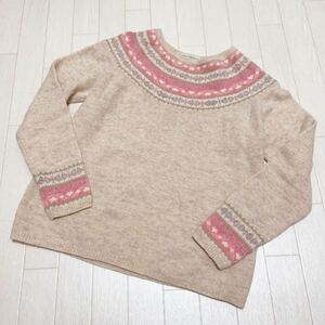 和103★ BEAUTY&YOUTH UNITED ARROWS ビューティ&ユース 長袖 ニット セーター フェアアイル ウール レディース ベージュ ピンク アローズ