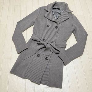  peace 114* INED Ined knitted Chesterfield coat double breast belt equipped 9 lady's gray 