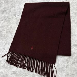 @ 美品 / 英国製 '人気 ポニー刺繍入り'『Polo Ralph Lauren ポロラルフローレン』カシミヤ混 WOOL フリンジ マフラー / ストール 防寒具 