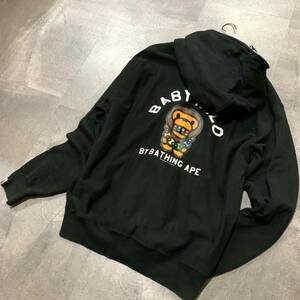 FF ☆良品/ 名作!!BABY MILO プリントデザイン '日本製' A BATHING APE アベイシングエイプ フルジップ スウェット パーカ L メンズ 上着