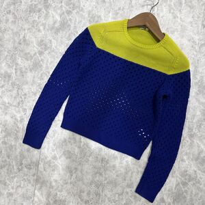 GG @ 良品 '高級感溢れる'『CARVEN カルヴェン』 高品質 COTTON ニット バイカラー セーター sizeM レディース 婦人服 トップス 青 黄色