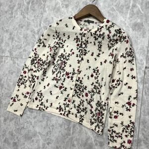 E ＊ 人気デザイン '高級感溢れる' LAURA ASHLEY ローラアシュレイ 高品質 COTTON & CASHMERE ニット 長袖 花柄 カーディガン M レディース