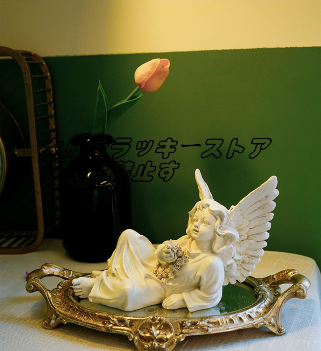 Angel holding a flower, angel, fairy, sculpture, statue, Western, miscellaneous goods, object, ornament, figurine, entrance, room, office, resin, handmade z2043, Interior accessories, ornament, Western style