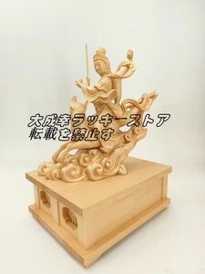 仏像 稲荷大明神 騎狐像 荼吉尼天 荼枳尼天 四角台座お稲荷さん お稲荷様 稲荷神 木彫仏像 木彫り 木製 総高26cm z2485