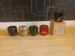 nn0202 218 茶道具 中棗 5点 おまとめセット 中古 現状品 茶道 兎蒔絵 茶器 光峰 木製漆器 漆器 工芸品 折鶴 花 金彩 色絵